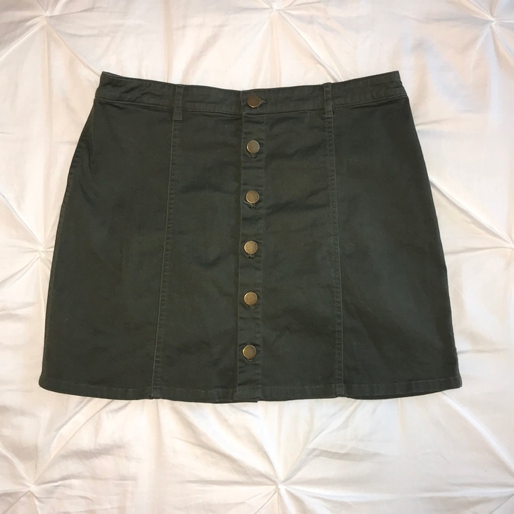 Olive-Green Button Front Skirt